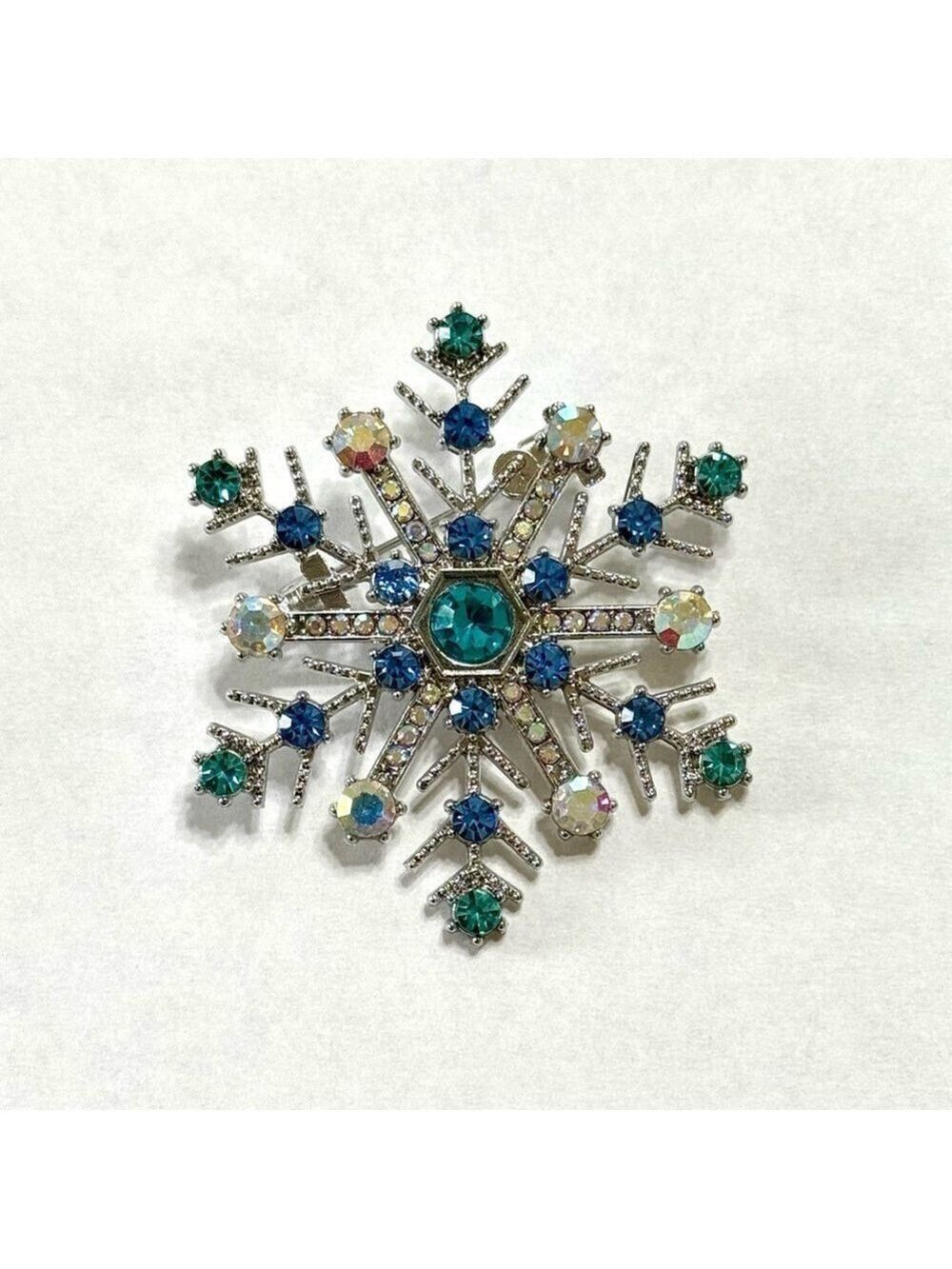 Snowflake Brooch Silver Tone Blue and Clear Crystals New - Picture 9 of 9